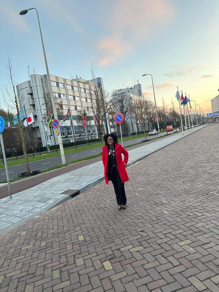 An image of Dorcas George at the The Palace of Nations, the main building of the United Nations in Geneva, Switzerland.